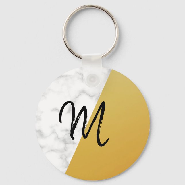Amazing, Cool, White Marble, Gold Monogram Key Ring (Front)