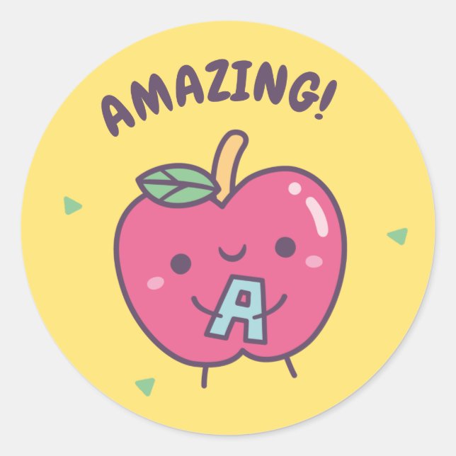 Amazing Cute Red Apple Positive Reward Classic Round Sticker (Front)
