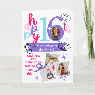 Amazing Daughter 16th Birthday Photo Memories Card