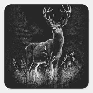 amazing deer in nature draw square sticker