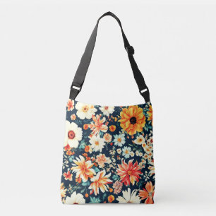 Amazing Delicate White and Lush Red Orange Flowers Crossbody Bag