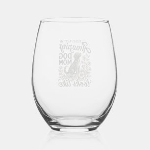 Amazing Dog Mum Vintage Floral Dog Lover Design_1 Stemless Wine Glass