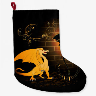 Amazing dragons with floral elements large christmas stocking
