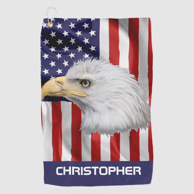 Amazing Eagle, The American Flag, Patriotic Golf Towel (Front)