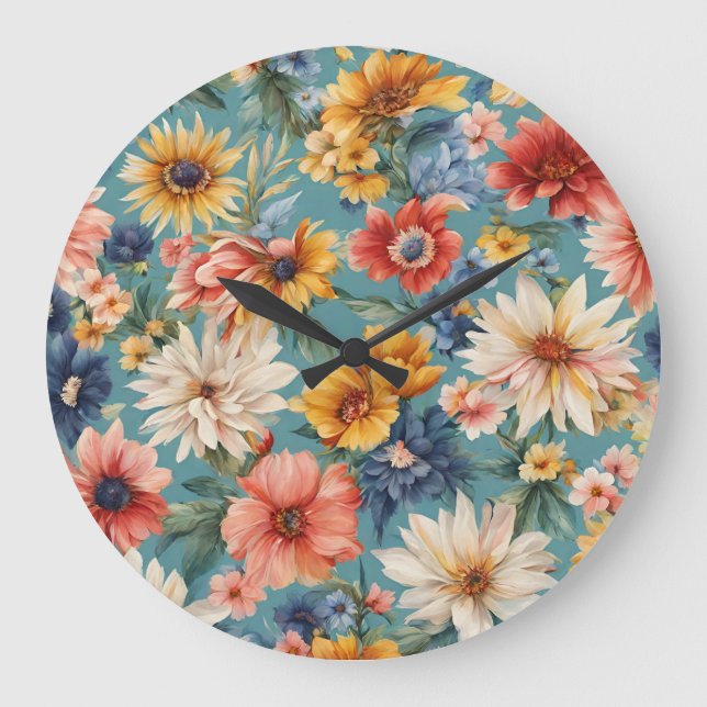 Amazing Elegant Gentle Summer Flowers Large Clock (Front)