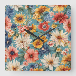 Amazing Elegant Gentle Summer Flowers Square Wall Clock