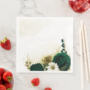 Amazing emerald green ivory gold flowers napkin