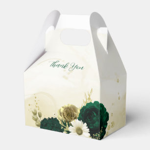 Amazing emerald green ivory gold flowers wedding favour box