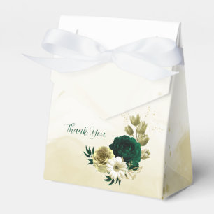Amazing emerald green ivory gold flowers wedding favour box