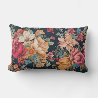 Amazing Exquisite Red Pink Yellow Blue Flowers Lumbar Cushion