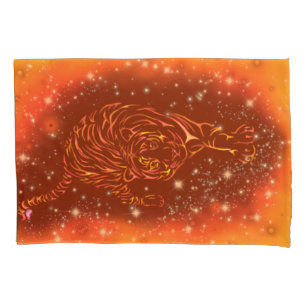 Amazing Fire Tiger Running At Galaxy Starry Night  Pillowcase