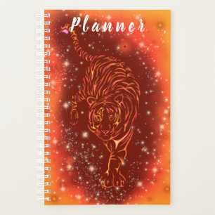 Amazing Fire Tiger Running At Galaxy Starry Night Planner