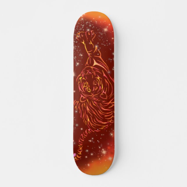 Amazing Fire Tiger Running At Galaxy Starry Night  Skateboard (Front)
