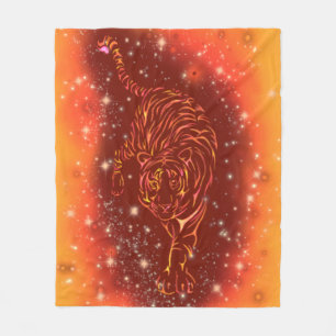 Amazing Fire Tiger Running In Galaxy Starry Night Fleece Blanket