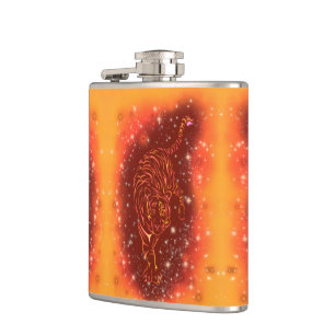 Amazing Fire Tigers Running At Galaxy Starry Night Hip Flask