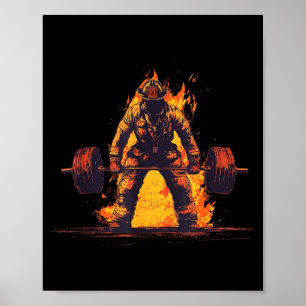 Amazing Firefighter Deadlift Graphic for Gym Poster