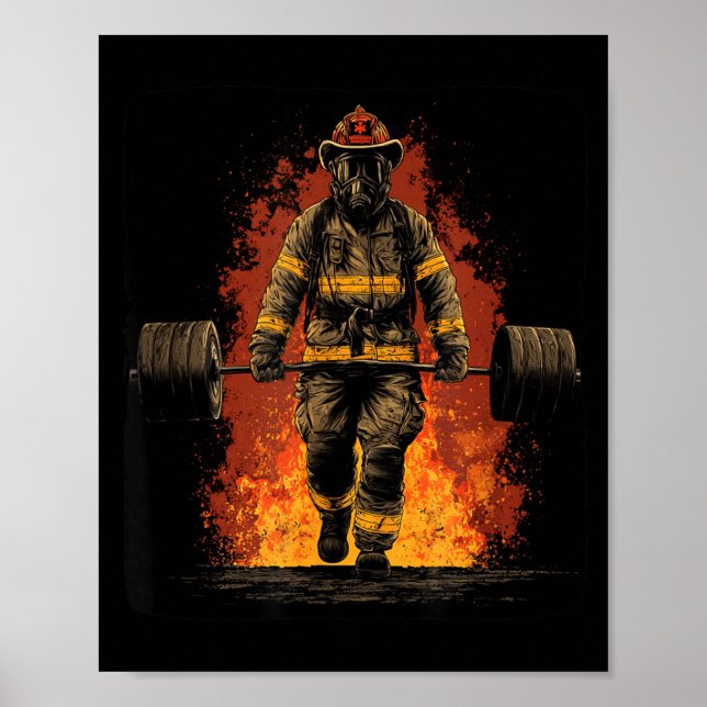 Amazing Firefighter with Gym Weights for Workout Poster (Front)