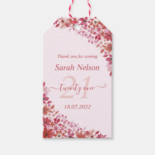 Amazing Floral Pink 21 Birthday Gift Tags