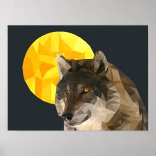 Amazing Geometric Full Moon Wolf Poster