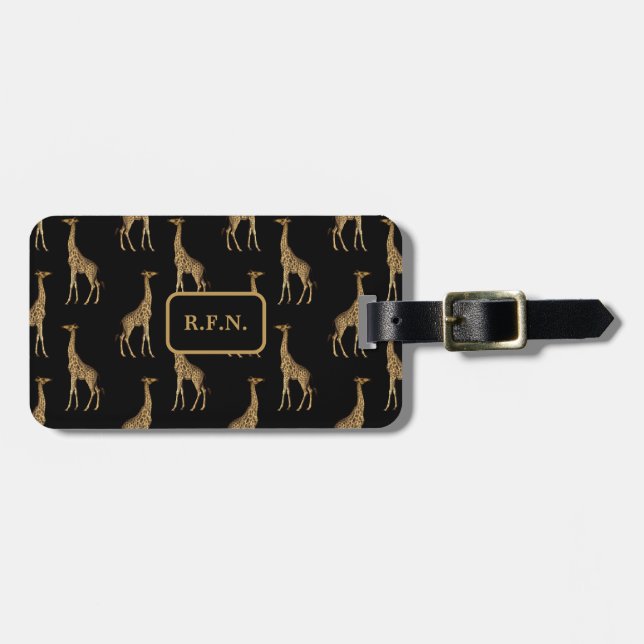 Amazing Giraffes Black and Brown Luggage Tag (Front Horizontal)
