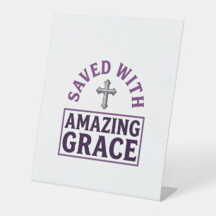 Amazing Grace Christian Cross Vintage Pedestal Sign