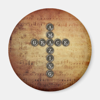 Amazing Grace Cross on Vintage Music Sheet Magnet
