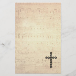 Amazing Grace Cross on Vintage Music Sheet Stationery