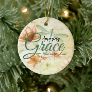 Amazing Grace Flowers and dragonfly   Ceramic Tree Decoration