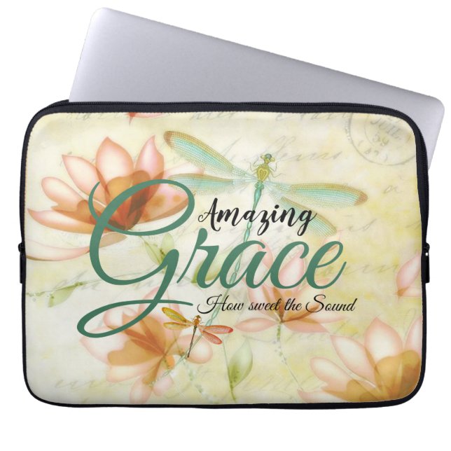 Amazing Grace Flowers and dragonfly  Laptop Sleeve (Front)