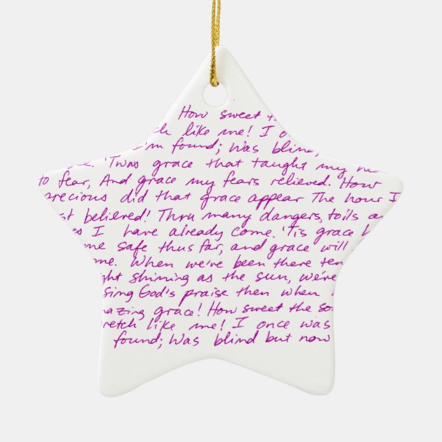 Amazing Grace handwritten lyrics Ceramic Tree Decoration (Front)