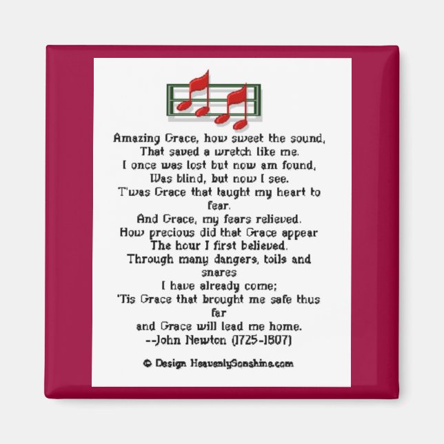 Amazing Grace Hymn Magnet (Front)