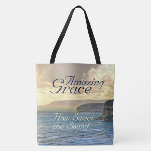 Amazing Grace Hymn Ocean Sunset, Tote Bag