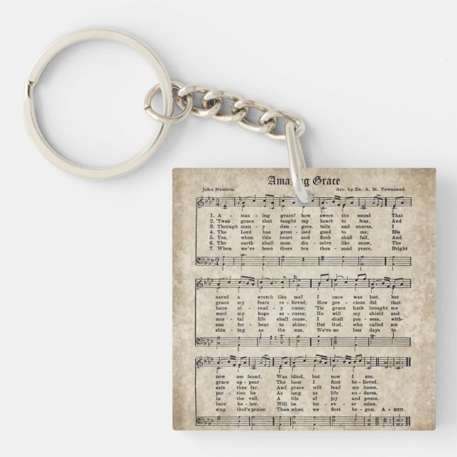 Amazing Grace Vintage Hymn Sheet Music Keychain (Front)