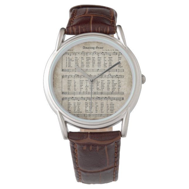 Amazing Grace Vintage Hymn Sheet Music Watch (Front)