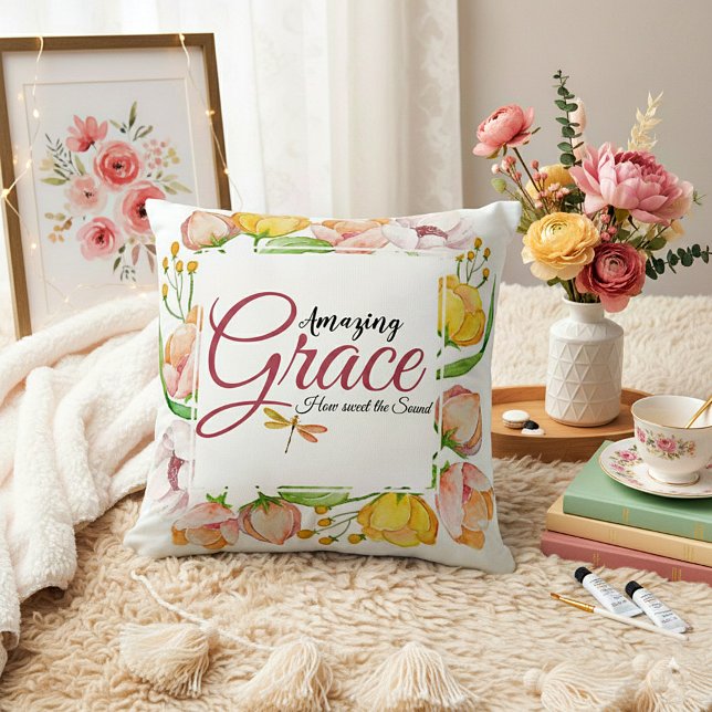 Amazing grace watercolor floral  cushion (Creator Uploaded)