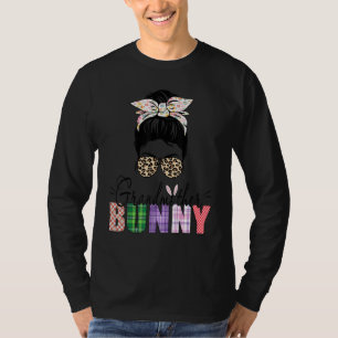 Amazing Grandmother Bunny Messy Bun Leopard Easter T-Shirt