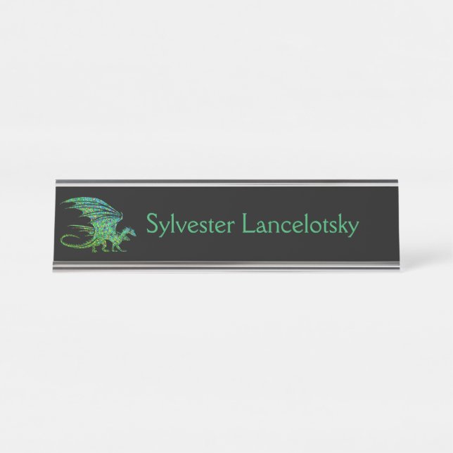 Amazing Green Dragon Mosaic  Desk Name Plate (Front)