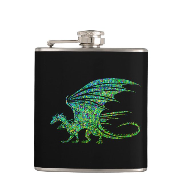Amazing Green Dragon Mosaic  Hip Flask (Front)