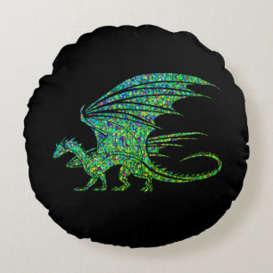 Amazing Green Dragon Mosaic Round Cushion