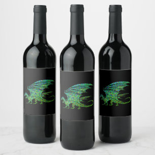 Amazing Green Dragon Mosaic  Wine Label