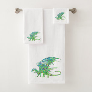 Amazing Green Mosaic Dragon Bath Towel Set