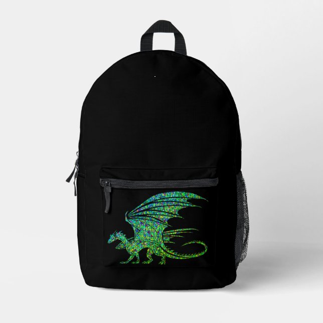 Amazing Green Mosaic Dragon  Printed Backpack (Front)