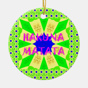 Amazing Hakuna Matata Lemon Green Abstract Design Ceramic Tree Decoration