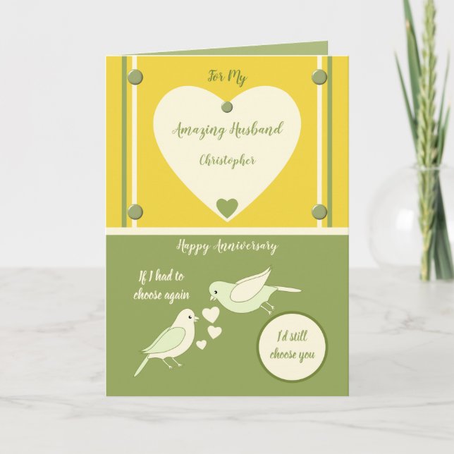 Amazing husband Anniversary yellow and green Card (Front)