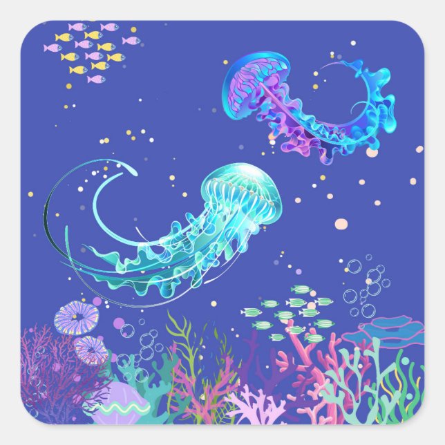 Amazing Jellyfish Underwater  Square Sticker (Front)