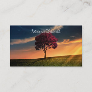 Amazing Landscape with a Red Tree at Sunset Business Card