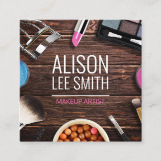 Amazing Makeup Artist Wood Desk Square Business Ca Card