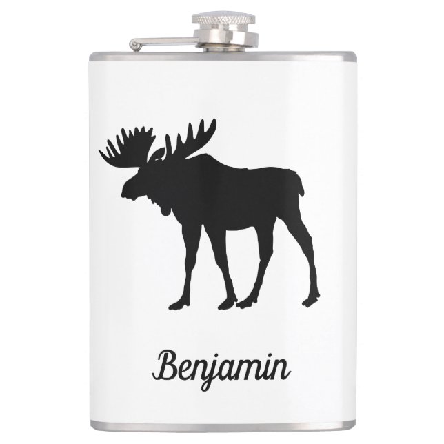 Amazing Moose Black and White Hip Flask (Front)
