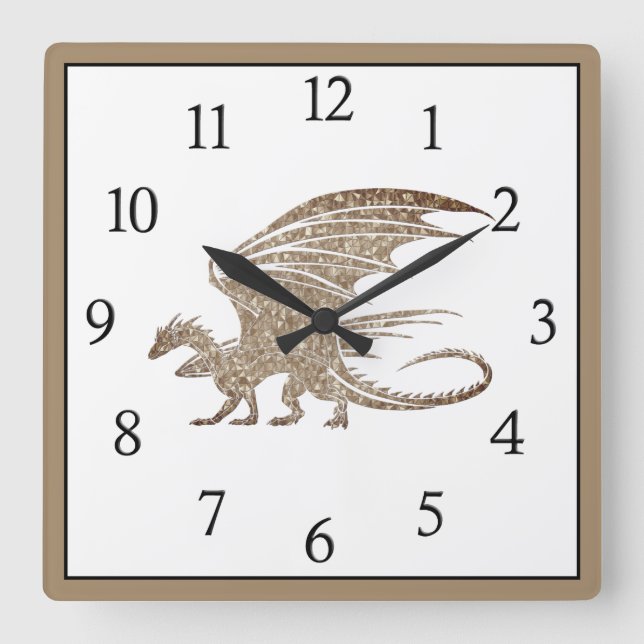 Amazing Mosaic Dragon Black Numbers Square Wall Clock (Front)