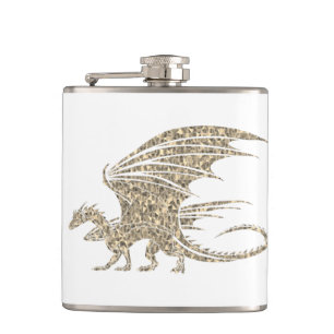 Amazing Mosaic Dragon Golden Hip Flask